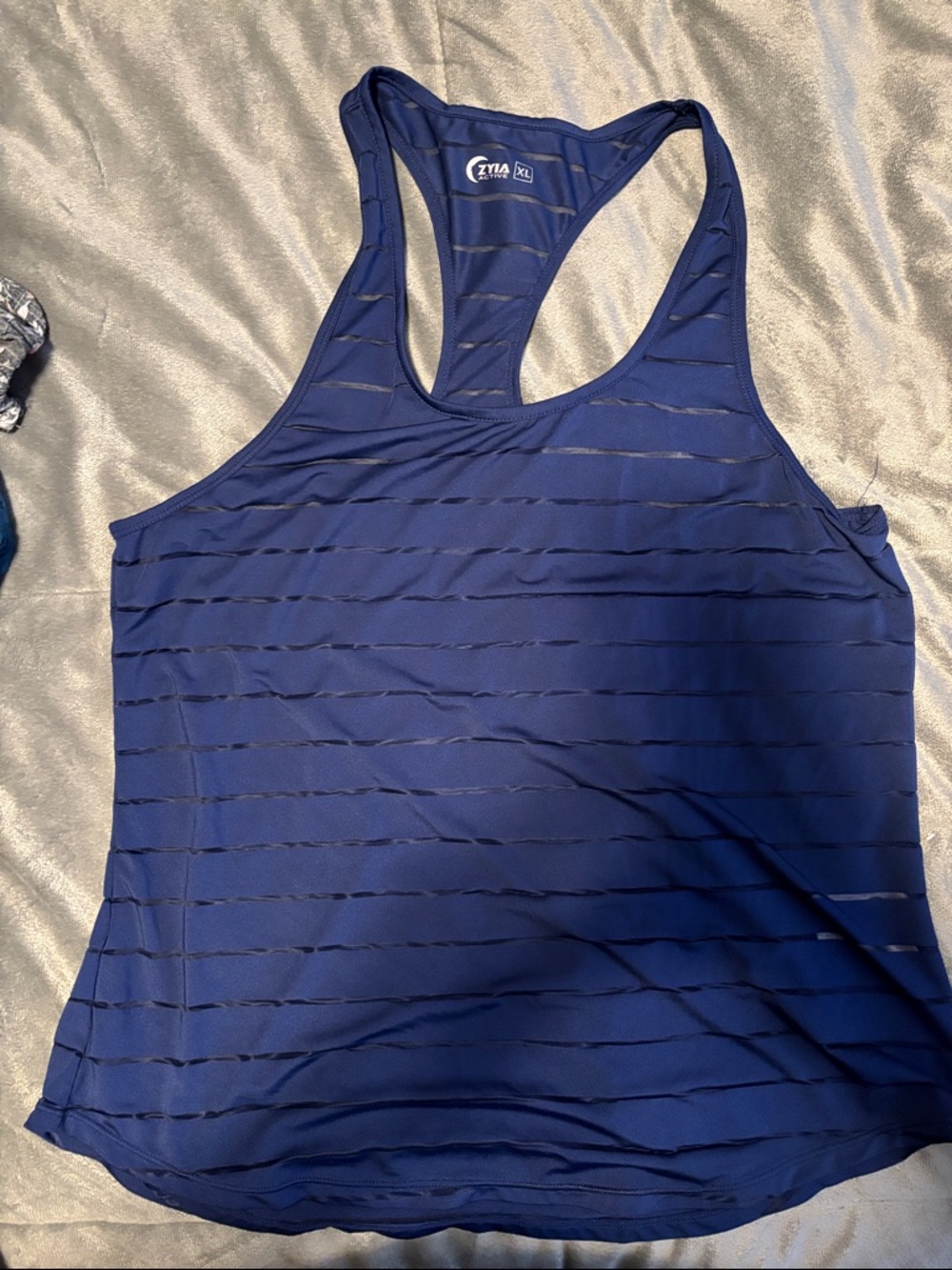 Zyia Deep Blue Sheer-Stripe Racerback Tank XL